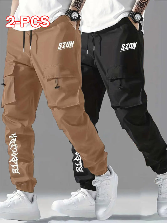 Men'S Casual Letter Print Multi-Pocket Cargo Pants Menswear Pantalones Para Hombre Mens Pants
