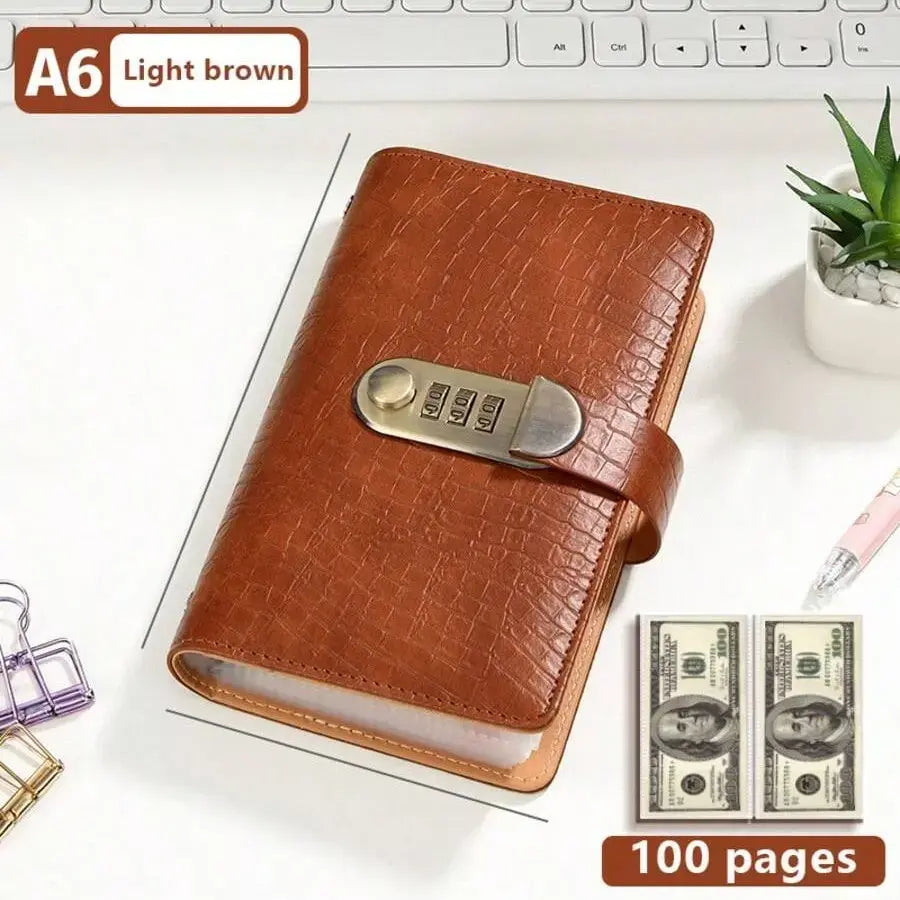 A6 Compact Locked Savings Notebook Binder with Built-In Lock - 50 Sheets/100 Pages Financial Organizer, Easy Budgeting Tool for Beginners, Cool Office Accounting Supplies