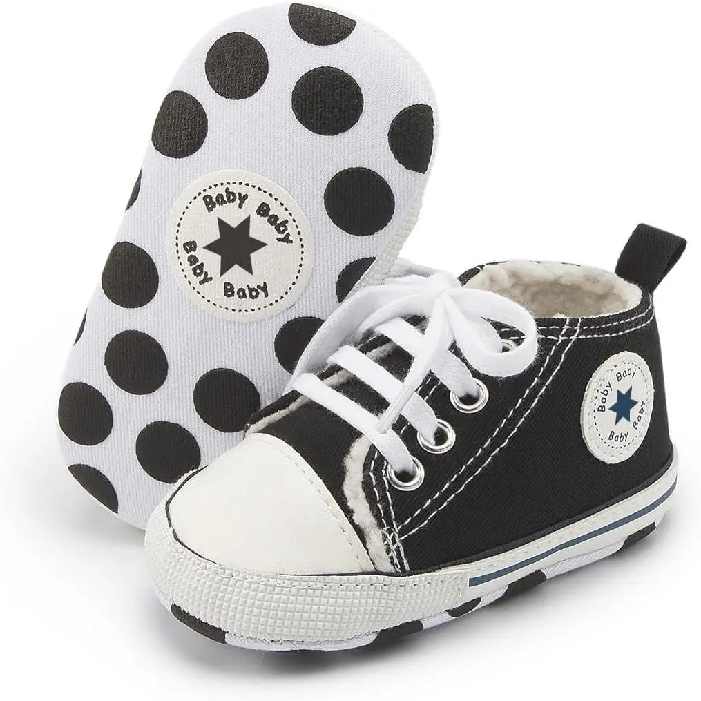 Unisex Baby High Top Sneakers Soft Non Slip Sole Newborn Toddler Canvas Denim First Walker Shoes
