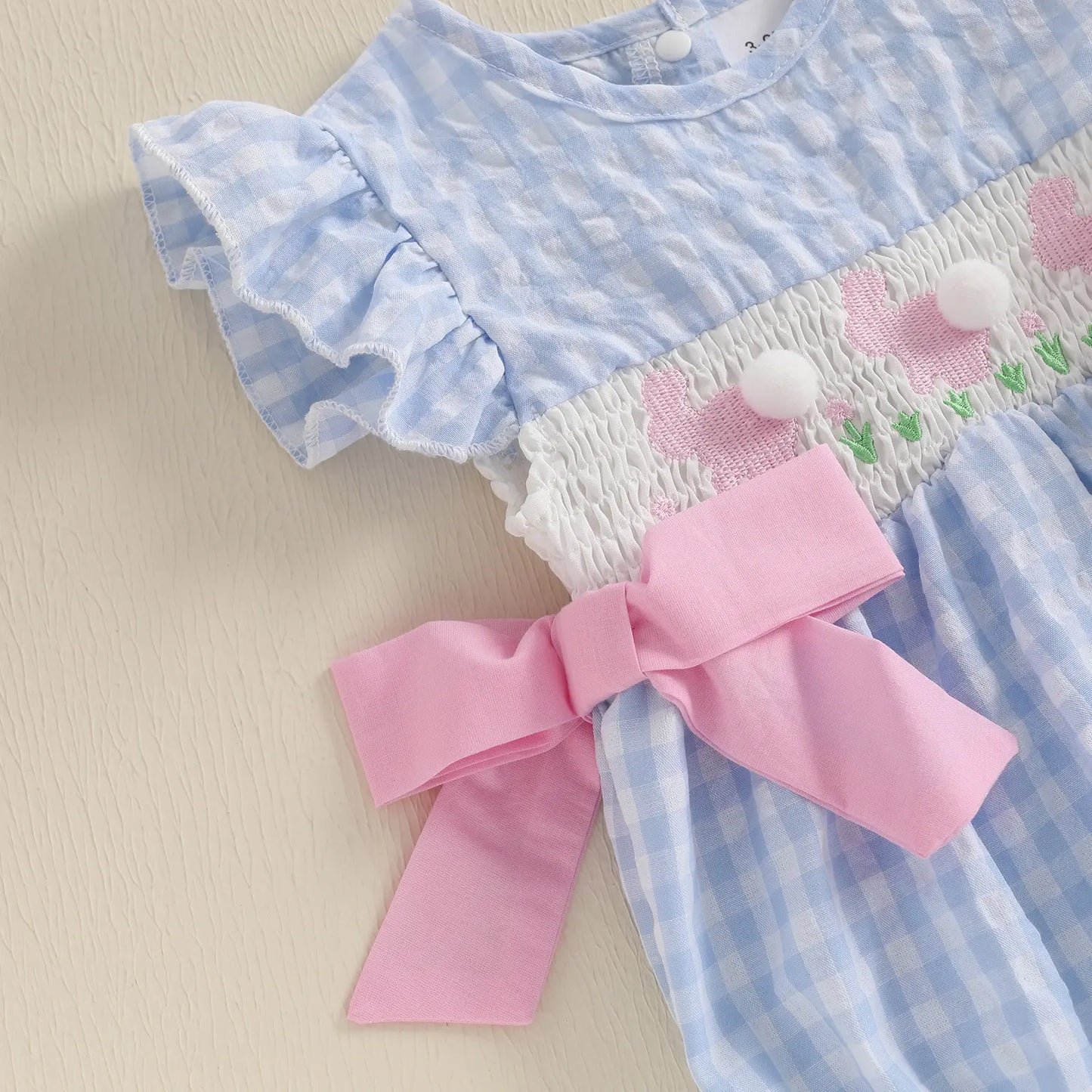 Baby Girls Rompers Easter Clothes Rabbit Embroidery Plaid Fly Sleeve Summer Bodysuits Jumpsuits Plaid Bubble Romper Shamrock Embroidery Irish Day Spring Clothes
