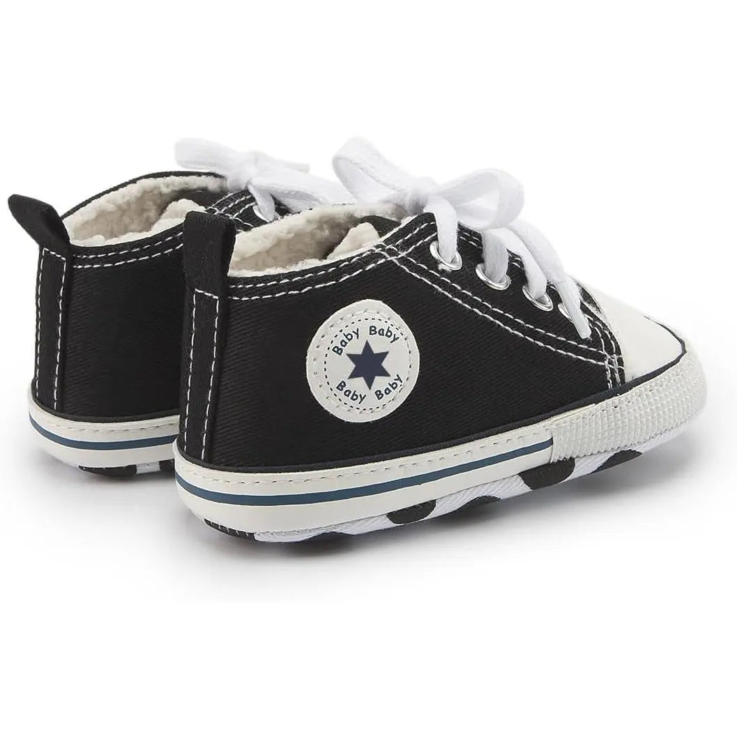 Unisex Baby High Top Sneakers Soft Non Slip Sole Newborn Toddler Canvas Denim First Walker Shoes