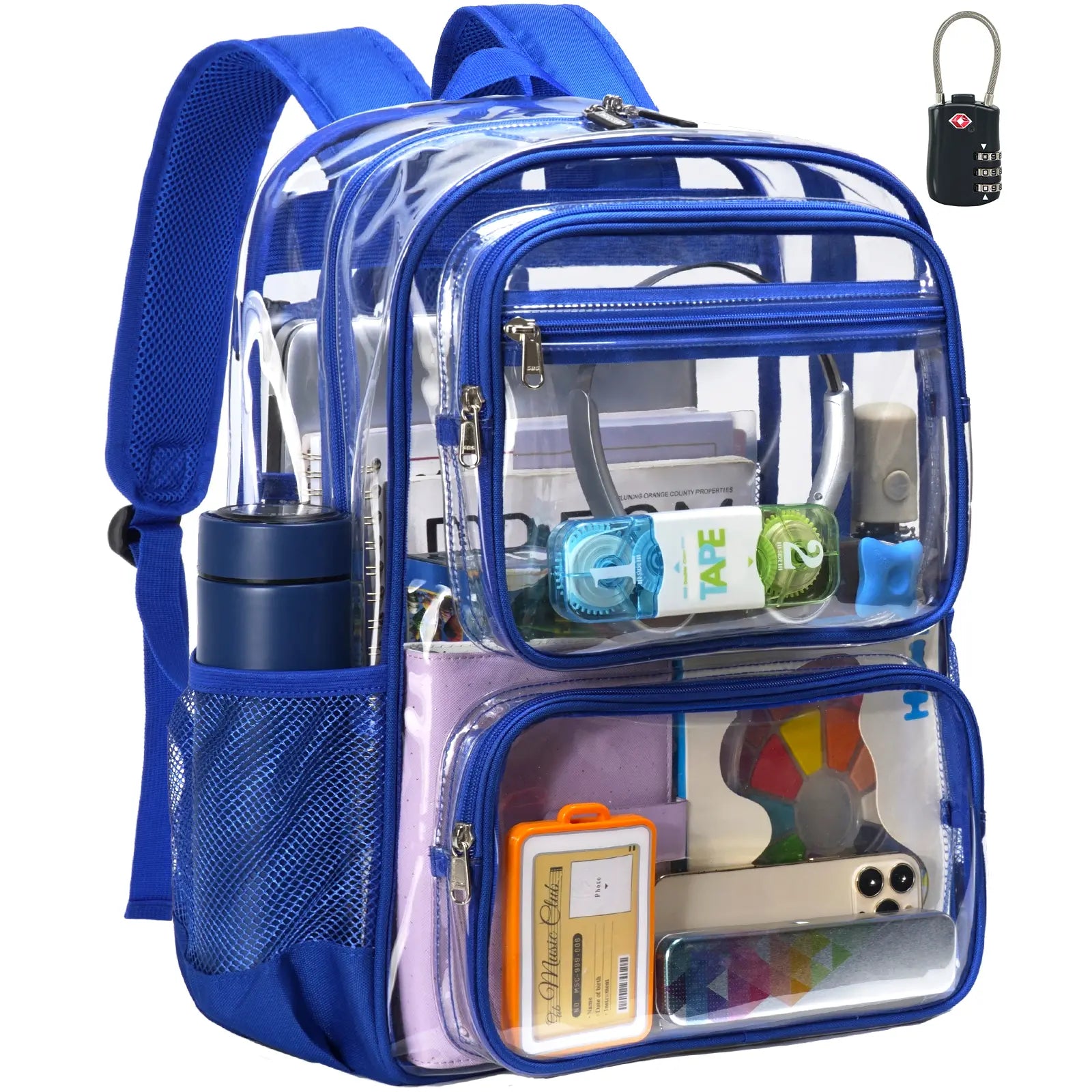 Vorspack Clear Backpack with TSA Lock, Large Clear Bookbag, Black | Heavy Duty See through Backpacks, with Laptop Pocket, 2-Way Zipper, Transparent Clear Bag for School, Work, Travel, Security