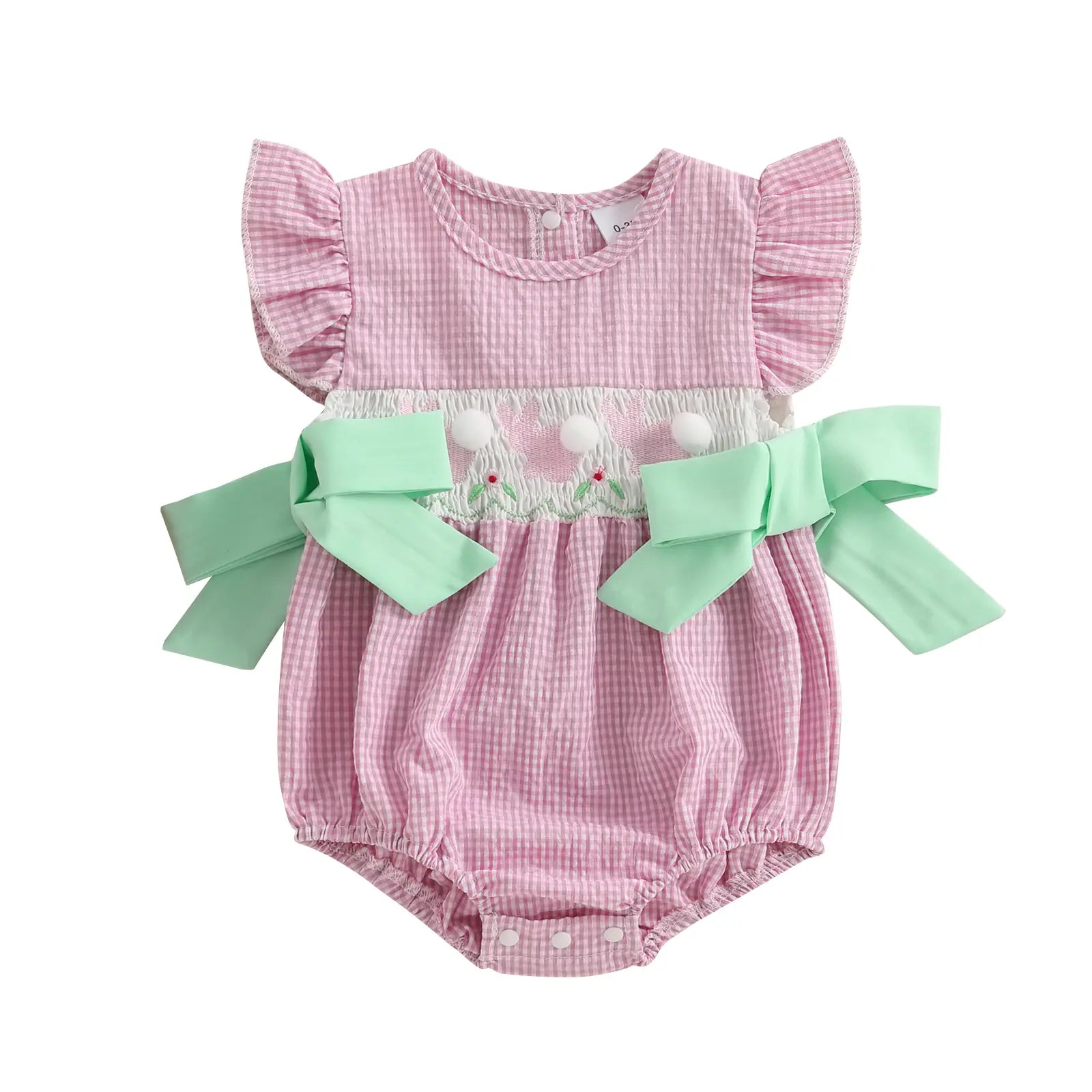 Baby Girls Rompers Easter Clothes Rabbit Embroidery Plaid Fly Sleeve Summer Bodysuits Jumpsuits Plaid Bubble Romper Shamrock Embroidery Irish Day Spring Clothes