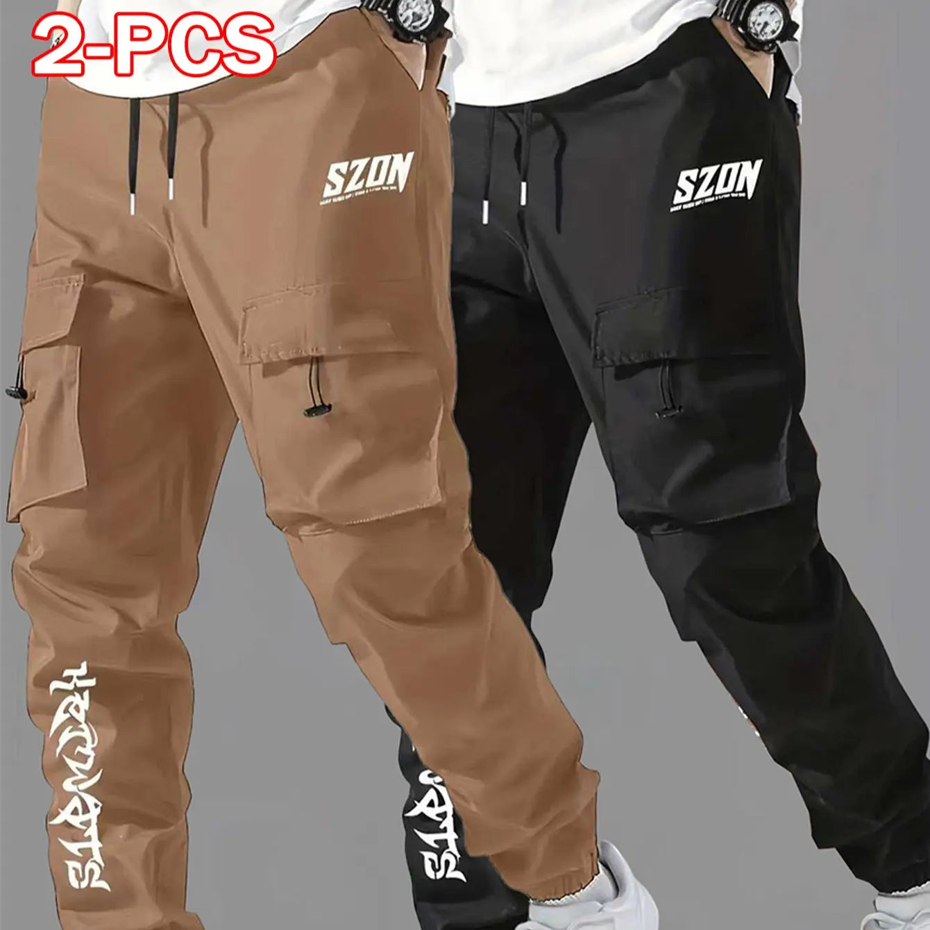 Men'S Casual Letter Print Multi-Pocket Cargo Pants Menswear Pantalones Para Hombre Mens Pants