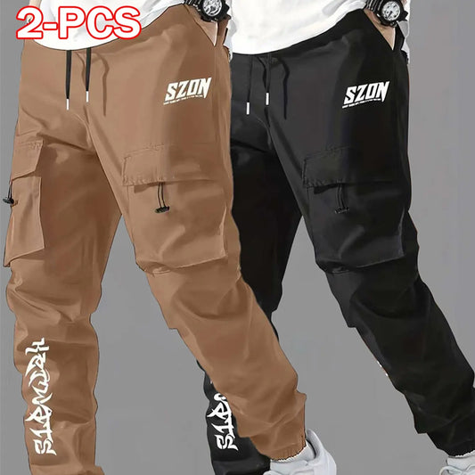 Men'S Casual Letter Print Multi-Pocket Cargo Pants Menswear Pantalones Para Hombre Mens Pants