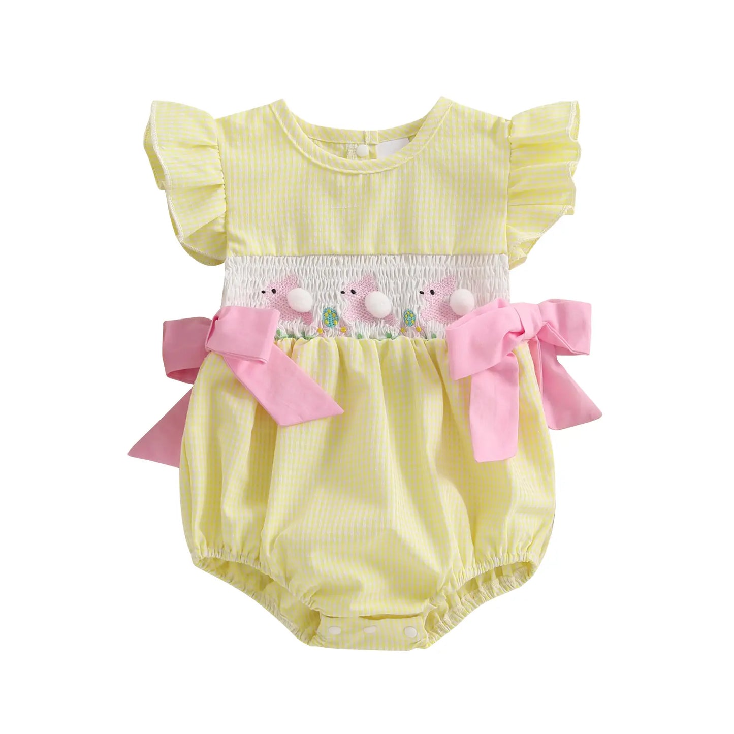 Baby Girls Rompers Easter Clothes Rabbit Embroidery Plaid Fly Sleeve Summer Bodysuits Jumpsuits Plaid Bubble Romper Shamrock Embroidery Irish Day Spring Clothes