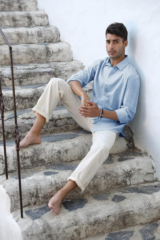Mens Button down Shirt Linen Cotton Shirts Casual Long Sleeve Tops | Casual,V Neck, Lightweight, Soild Color, Soft, Spread Collar Design, Breathable Fabric, for Summer Beach, Vacation, Wedding