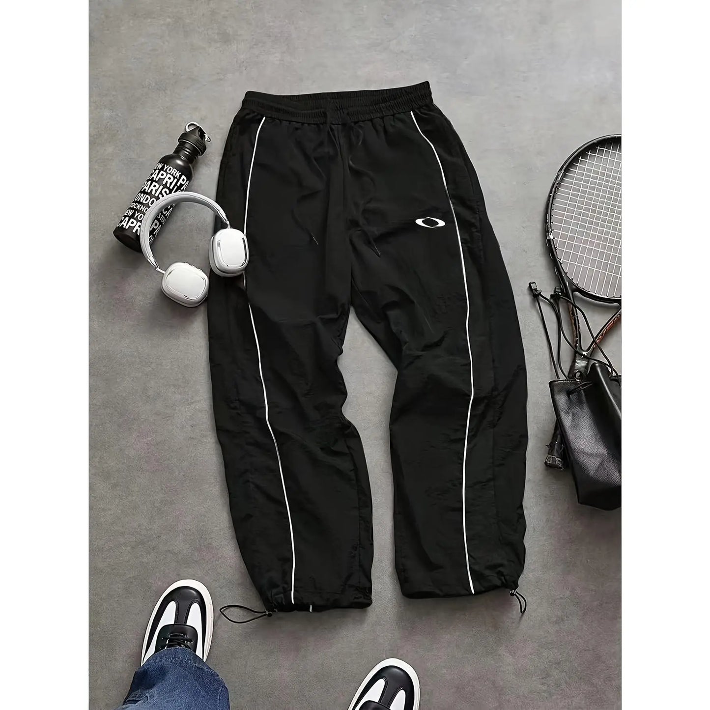 Men'S Casual Streetwear Contrast Color Sporty Long Pants, Windbreaker Pants ,Loose Fit Drawstring Cuff, Fashionable Print, Lightweight Fabric, Athleisure Style Bottoms Pantalones Para Hombre Pants for Men Cargo Pants for Men Pantalones De Trabajo Hombre O