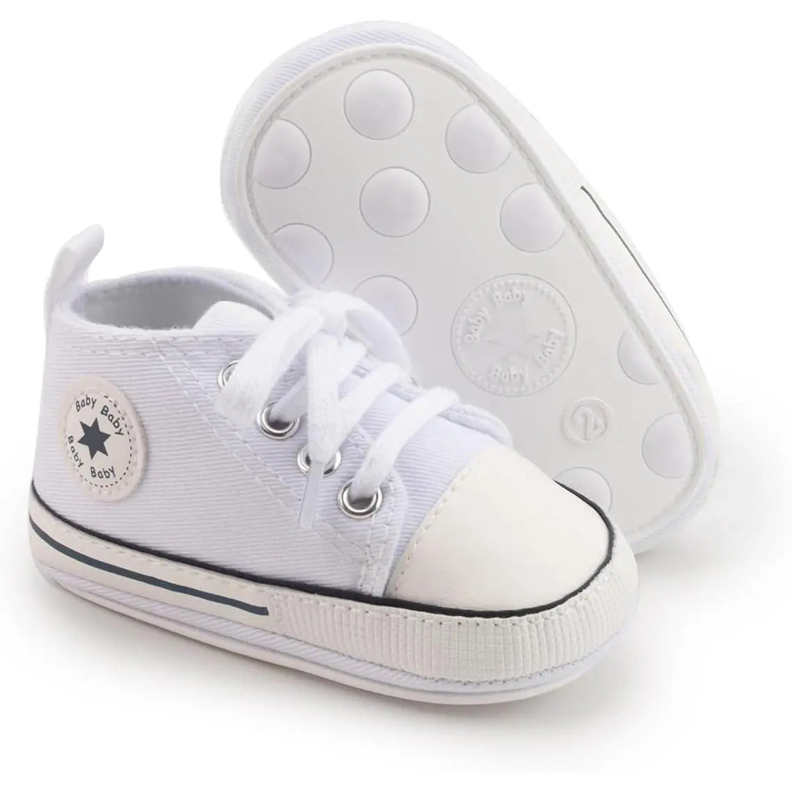 Unisex Baby High Top Sneakers Soft Non Slip Sole Newborn Toddler Canvas Denim First Walker Shoes