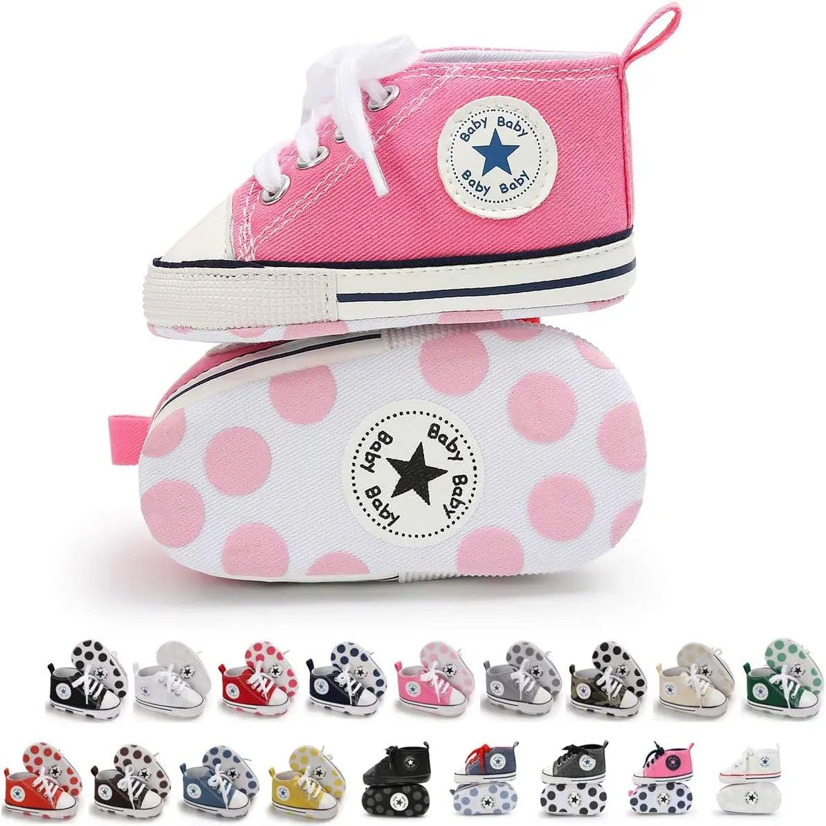Unisex Baby High Top Sneakers Soft Non Slip Sole Newborn Toddler Canvas Denim First Walker Shoes