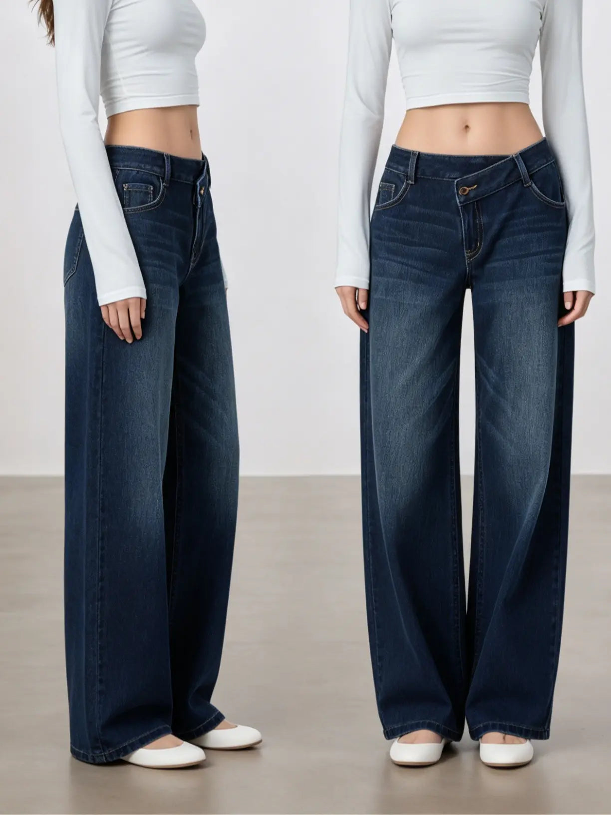 Women'S 2000S Low-Rise Loose Wide-Leg Dark Wash Denim Jeans - Fashion Trouser Pants with Sparkly Rhinestone Cable Print, Slimming Retro Flared Bottoms for Casual Enthusiasts