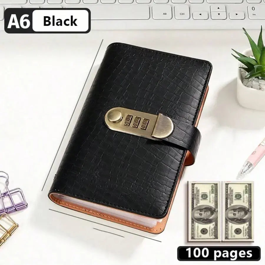 A6 Compact Locked Savings Notebook Binder with Built-In Lock - 50 Sheets/100 Pages Financial Organizer, Easy Budgeting Tool for Beginners, Cool Office Accounting Supplies