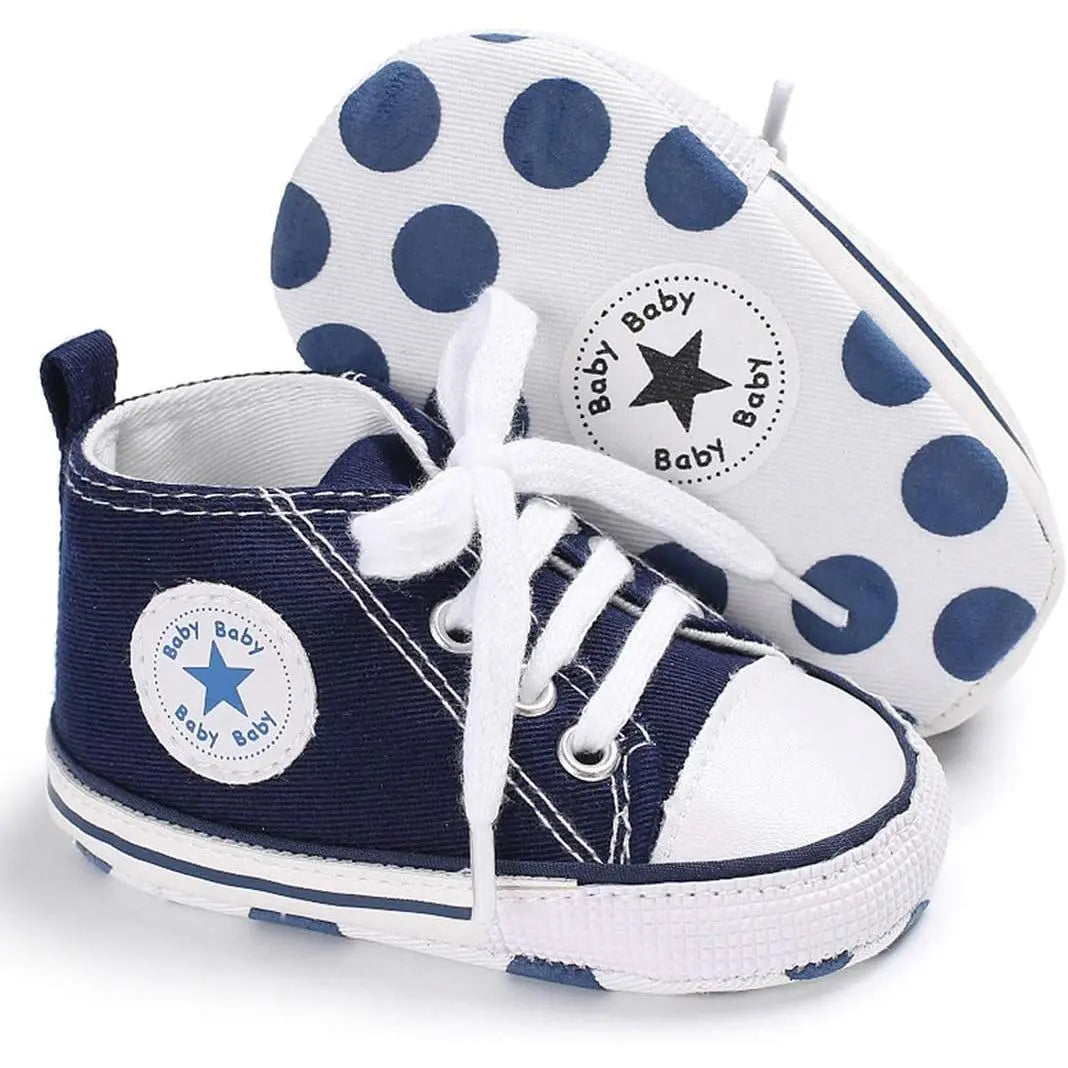 Unisex Baby High Top Sneakers Soft Non Slip Sole Newborn Toddler Canvas Denim First Walker Shoes
