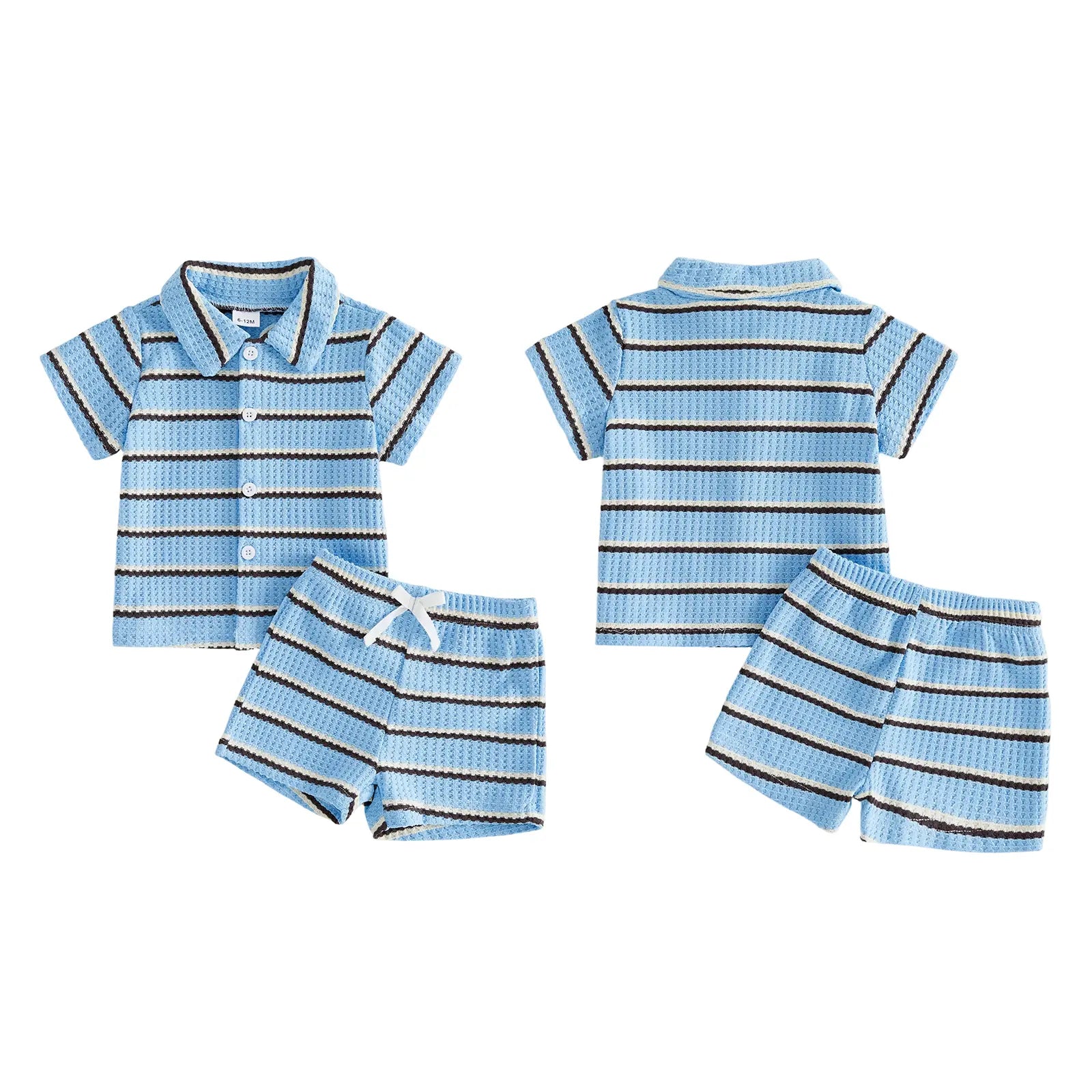 Kupretty Toddler Baby Boy Outfit Striped/Solid Collar Lapel Collar Short Sleeve T Shirt Elastic Waist Shorts Set Summer Clothes
