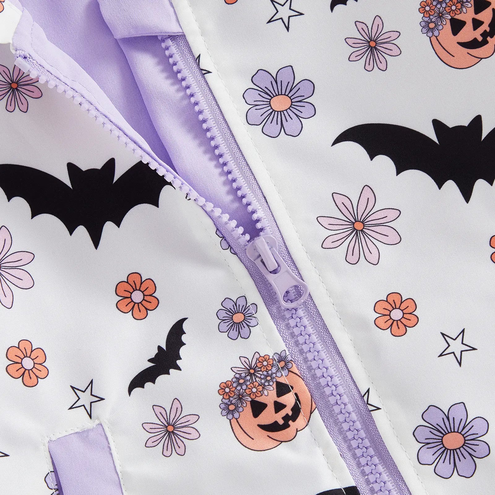 Toddler Baby Little Girl Halloween Jacket Pumpkin Ghost/Flower Bat Print Hooded Long Sleeve Coat Zipper Outerwear Fall 6M-4T