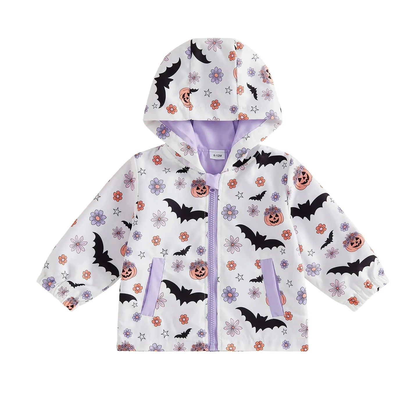 Toddler Baby Little Girl Halloween Jacket Pumpkin Ghost/Flower Bat Print Hooded Long Sleeve Coat Zipper Outerwear Fall 6M-4T