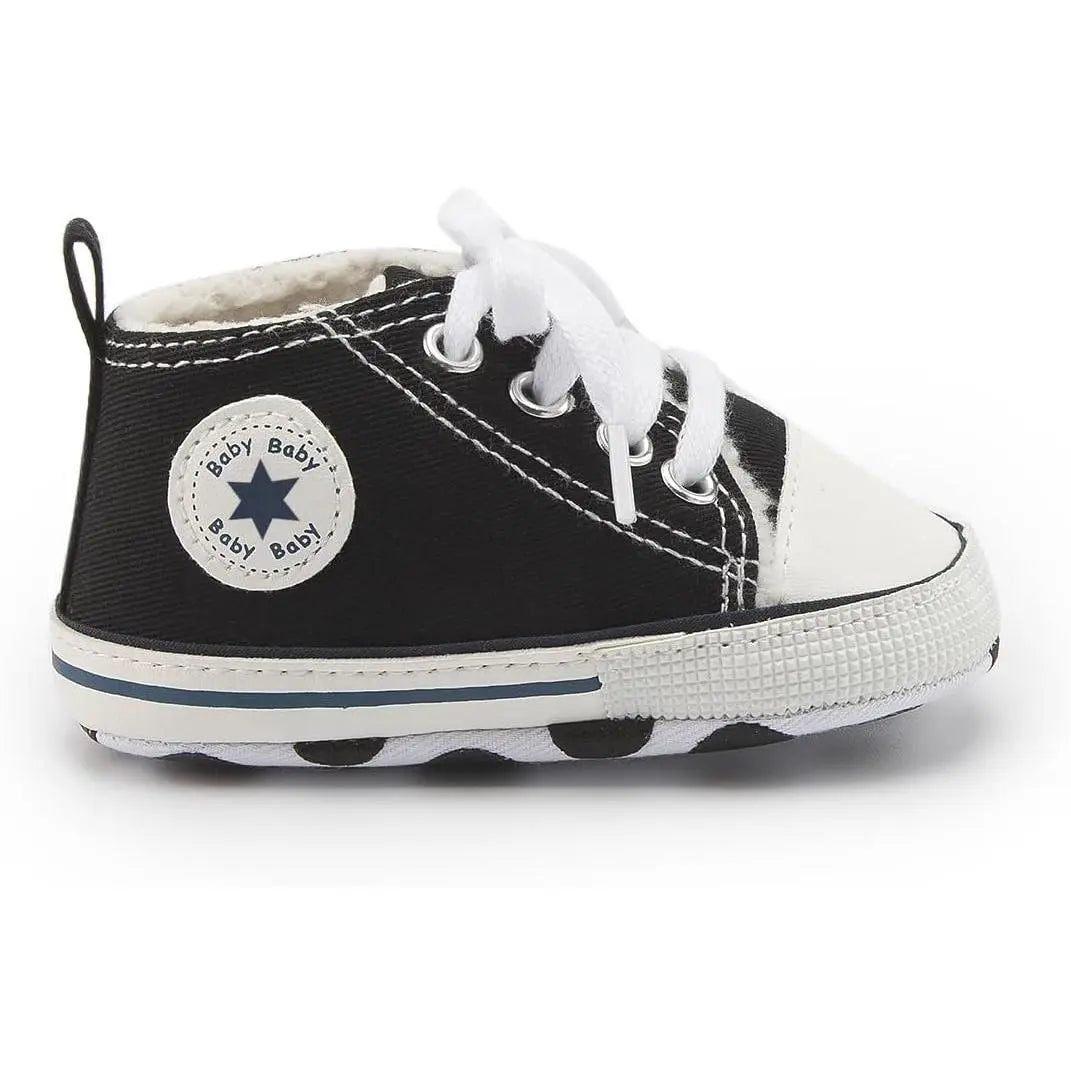 Unisex Baby High Top Sneakers Soft Non Slip Sole Newborn Toddler Canvas Denim First Walker Shoes
