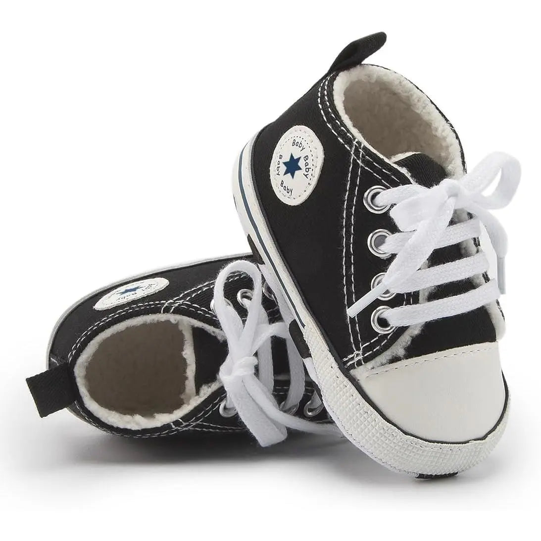 Unisex Baby High Top Sneakers Soft Non Slip Sole Newborn Toddler Canvas Denim First Walker Shoes