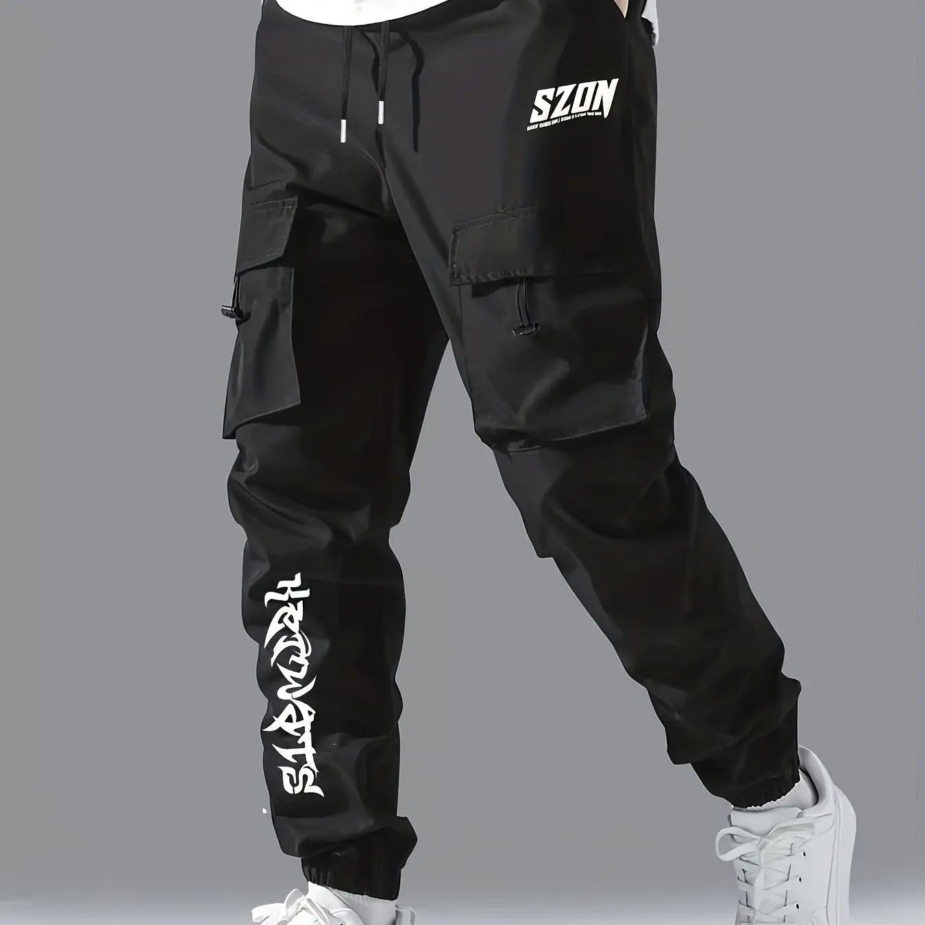 Men'S Casual Letter Print Multi-Pocket Cargo Pants Menswear Pantalones Para Hombre Mens Pants