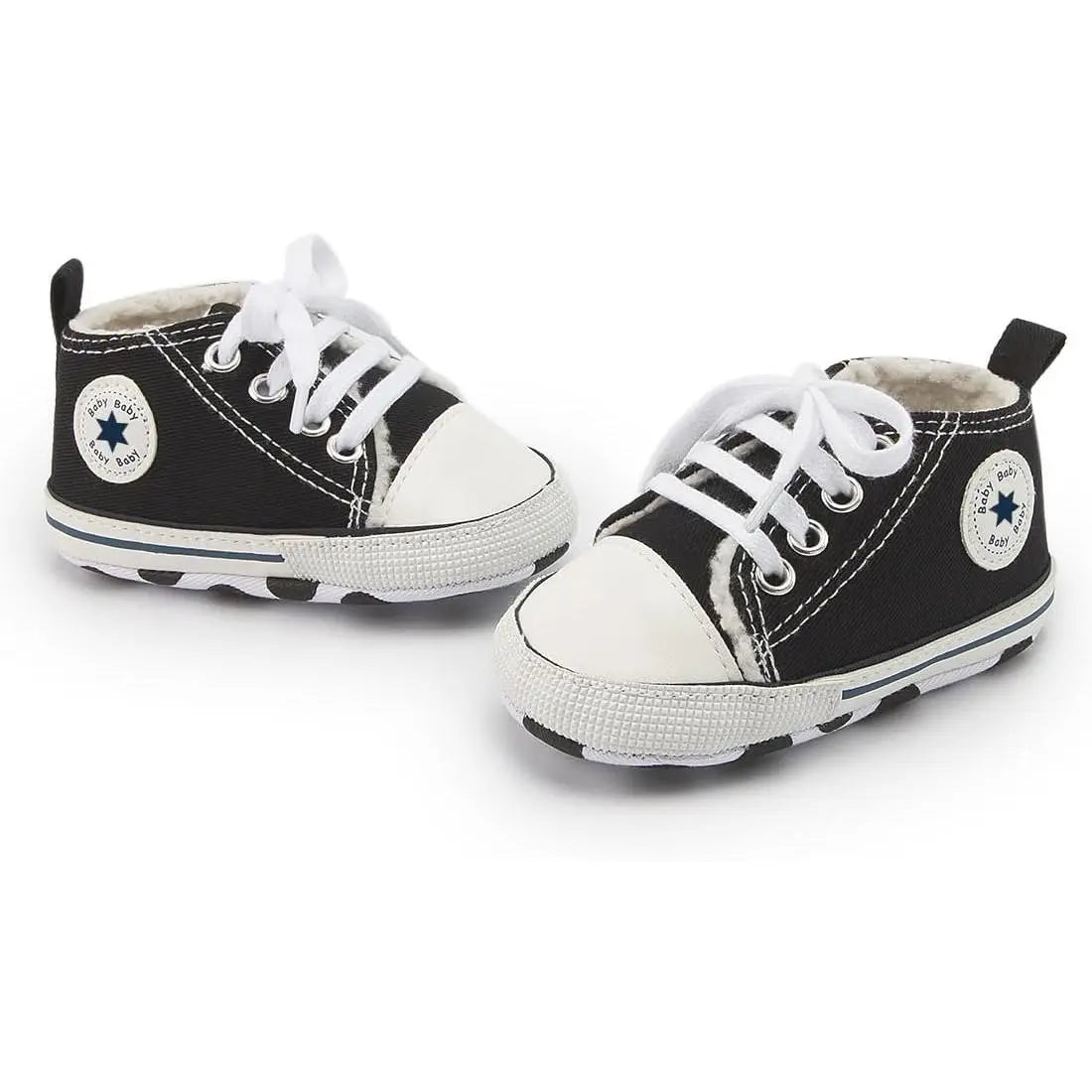 Unisex Baby High Top Sneakers Soft Non Slip Sole Newborn Toddler Canvas Denim First Walker Shoes