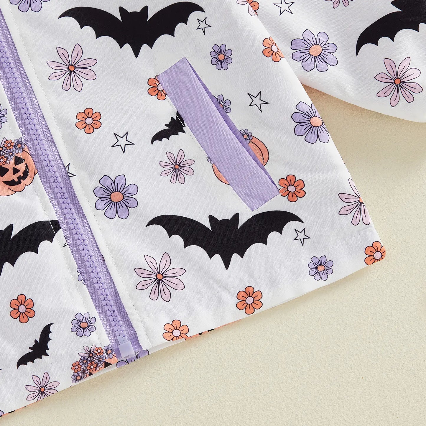 Toddler Baby Little Girl Halloween Jacket Pumpkin Ghost/Flower Bat Print Hooded Long Sleeve Coat Zipper Outerwear Fall 6M-4T