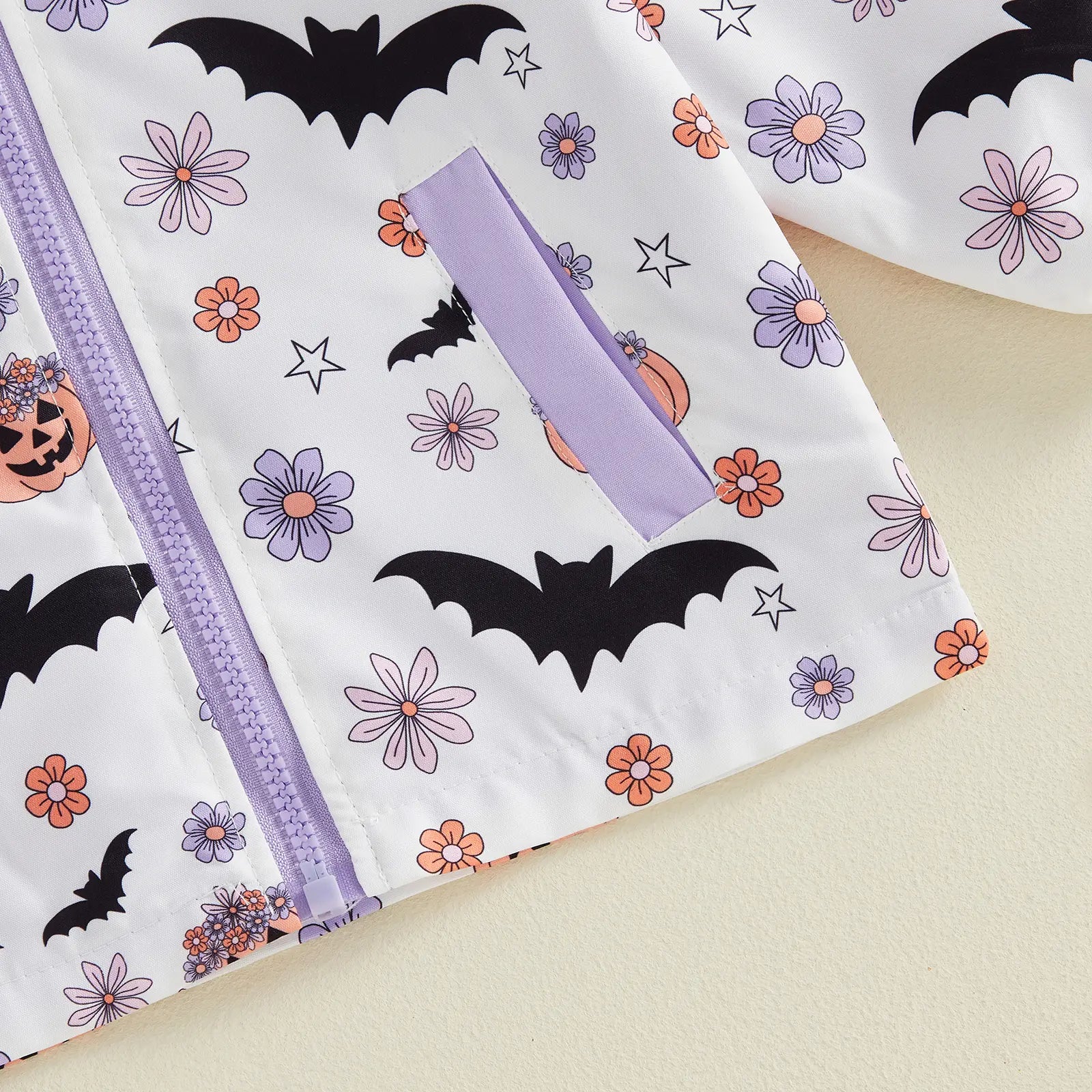 Toddler Baby Little Girl Halloween Jacket Pumpkin Ghost/Flower Bat Print Hooded Long Sleeve Coat Zipper Outerwear Fall 6M-4T
