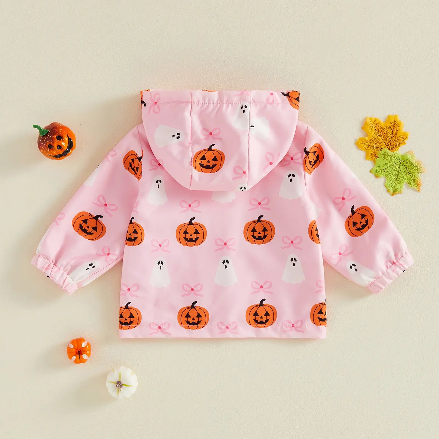 Toddler Baby Little Girl Halloween Jacket Pumpkin Ghost/Flower Bat Print Hooded Long Sleeve Coat Zipper Outerwear Fall 6M-4T