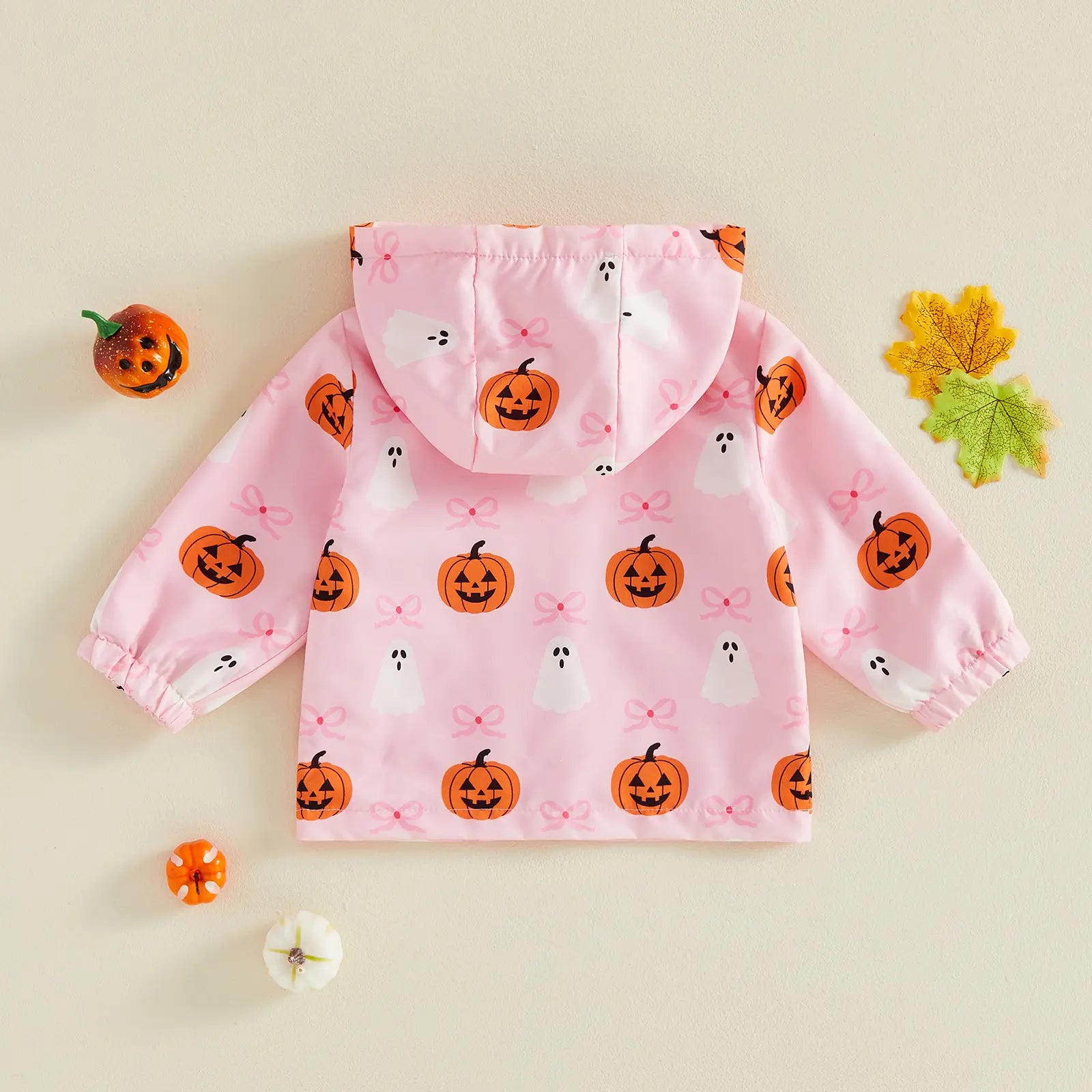 Toddler Baby Little Girl Halloween Jacket Pumpkin Ghost/Flower Bat Print Hooded Long Sleeve Coat Zipper Outerwear Fall 6M-4T
