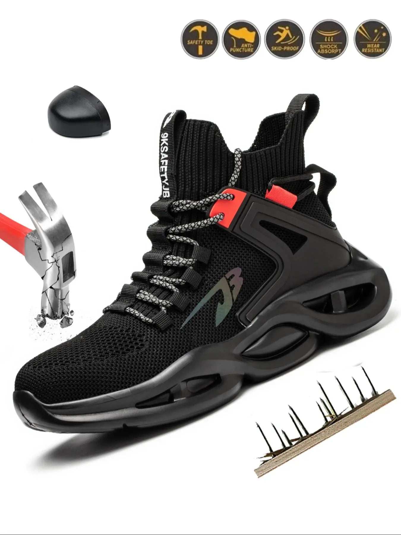 Men'S Safety Shoes, Sport Safety Footwear, Breathable Comfortable Anti-Smash and Anti-Puncture Sports Shoes, Sturdy Work Shoes, Anti-Slip Work Shoes for Men, Fashionable Shoes for Daily Wear, Steel Toe Trainers