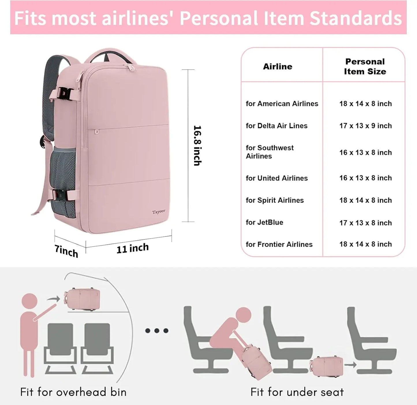 Taygeer Travel Backpack for Women, Carry on Backpack with USB Charging Port & Shoe Pouch, TSA 15.6Inch Laptop Mochila Flight Approved, Nurse Bag Casual Daypack for Weekender Business Hiking, Pink