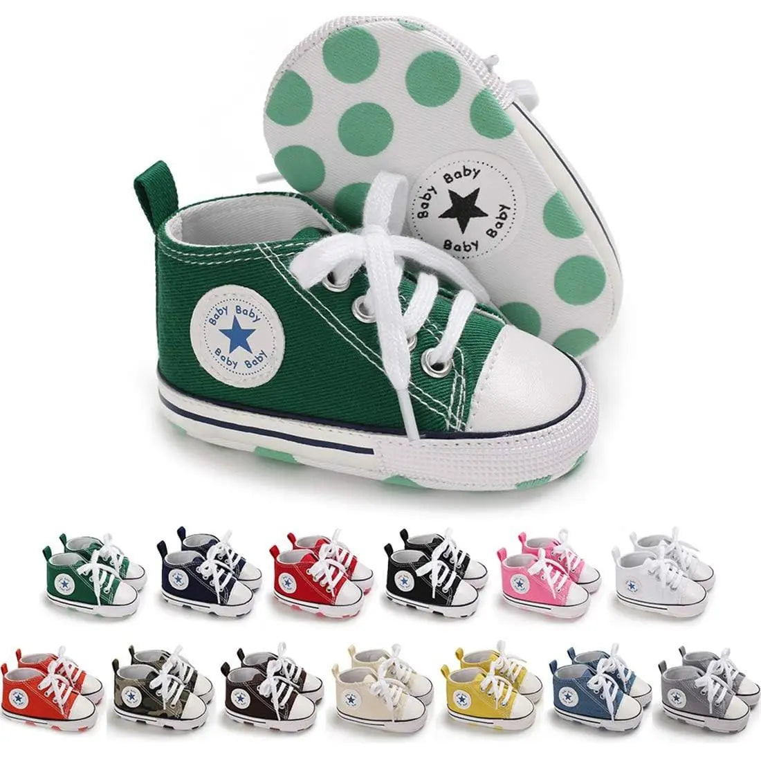 Unisex Baby High Top Sneakers Soft Non Slip Sole Newborn Toddler Canvas Denim First Walker Shoes