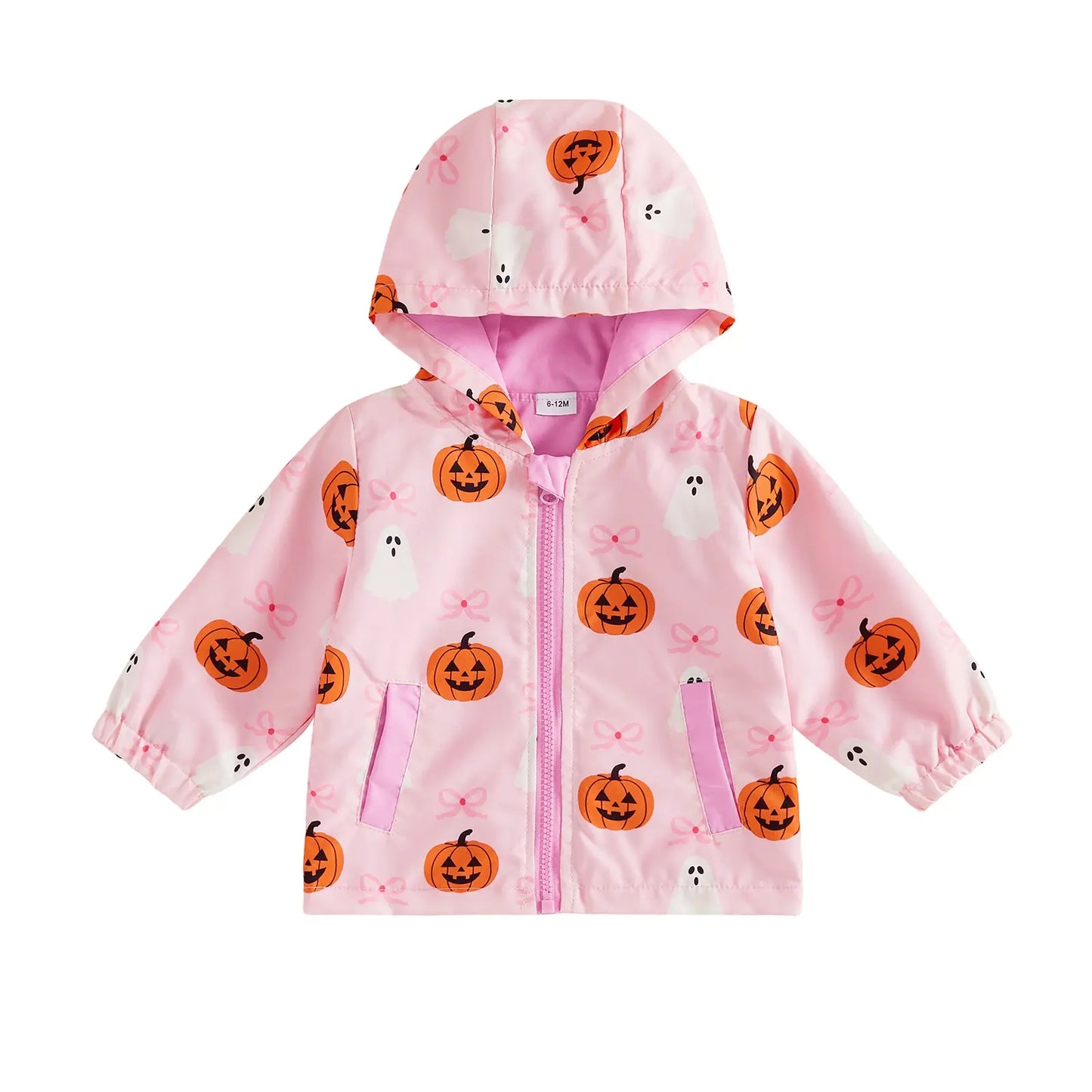 Toddler Baby Little Girl Halloween Jacket Pumpkin Ghost/Flower Bat Print Hooded Long Sleeve Coat Zipper Outerwear Fall 6M-4T