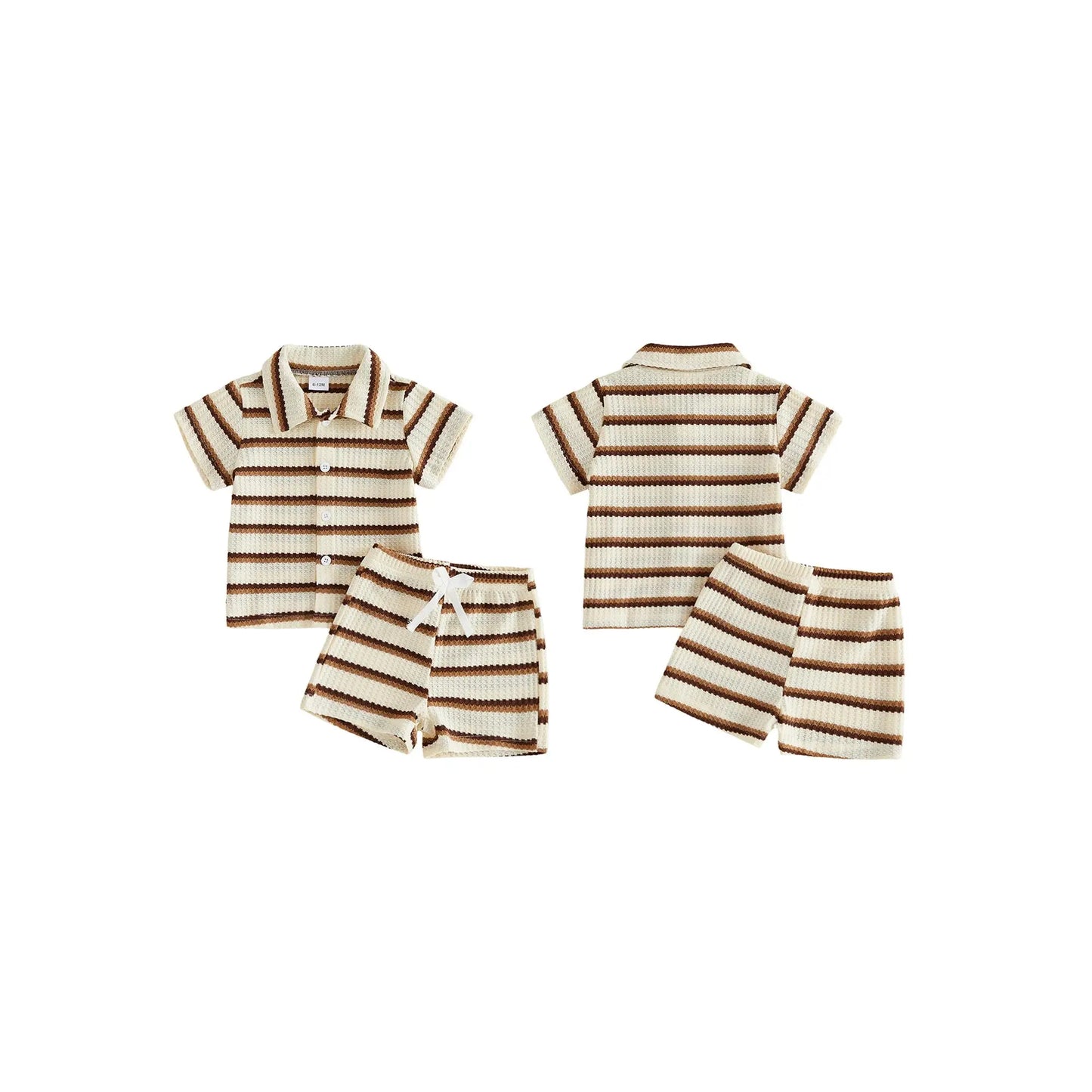 Kupretty Toddler Baby Boy Outfit Striped/Solid Collar Lapel Collar Short Sleeve T Shirt Elastic Waist Shorts Set Summer Clothes