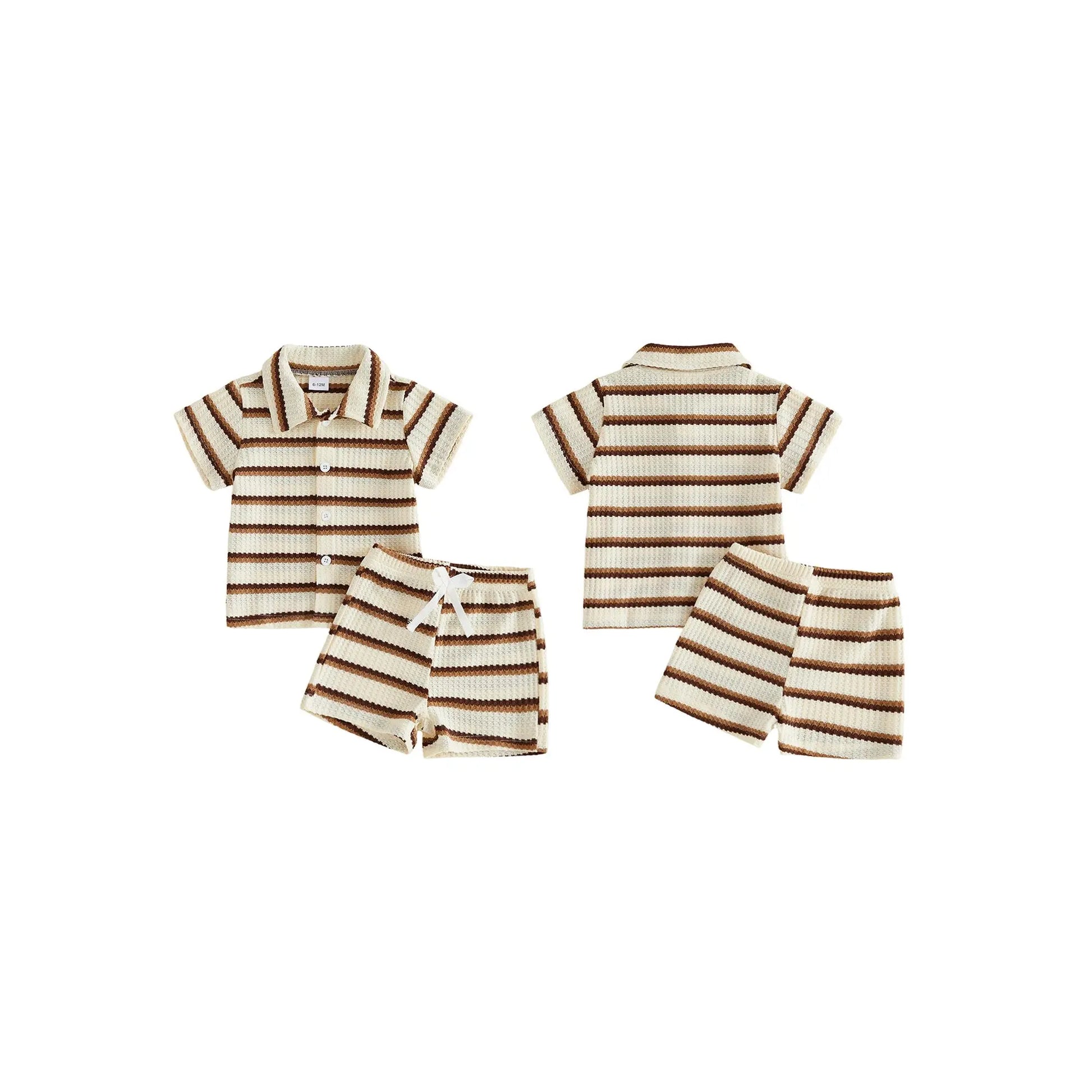 Kupretty Toddler Baby Boy Outfit Striped/Solid Collar Lapel Collar Short Sleeve T Shirt Elastic Waist Shorts Set Summer Clothes