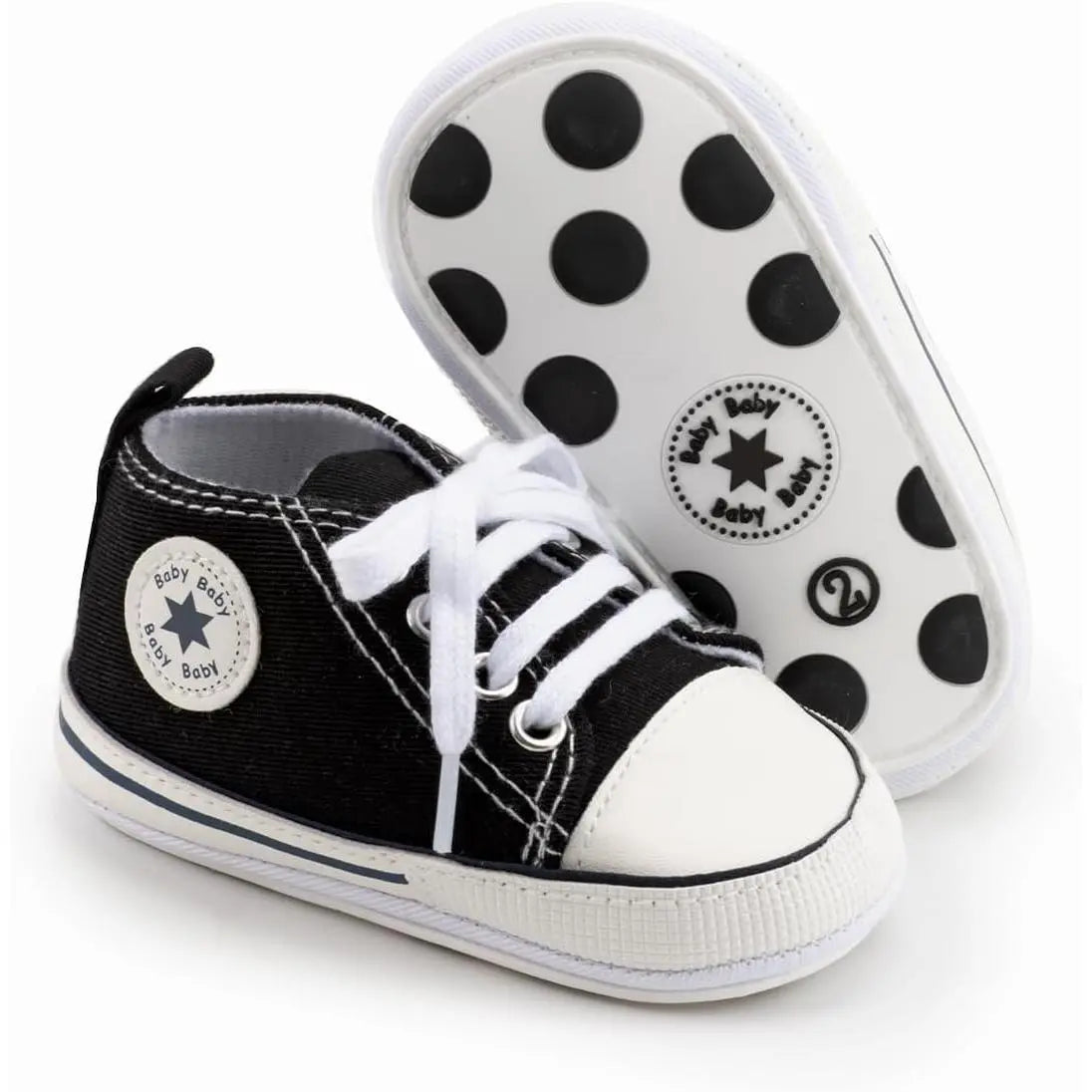 Unisex Baby High Top Sneakers Soft Non Slip Sole Newborn Toddler Canvas Denim First Walker Shoes