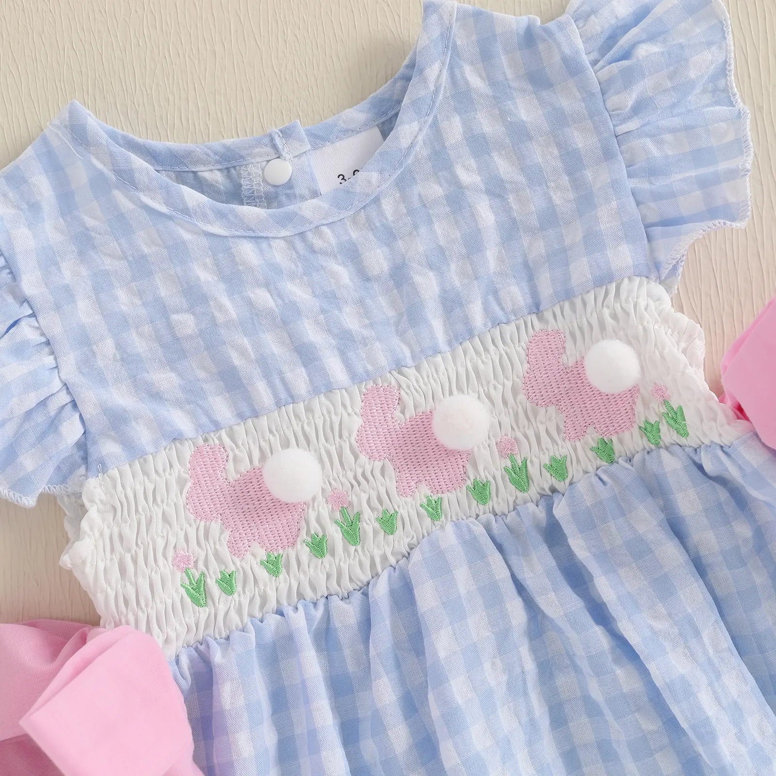 Baby Girls Rompers Easter Clothes Rabbit Embroidery Plaid Fly Sleeve Summer Bodysuits Jumpsuits Plaid Bubble Romper Shamrock Embroidery Irish Day Spring Clothes