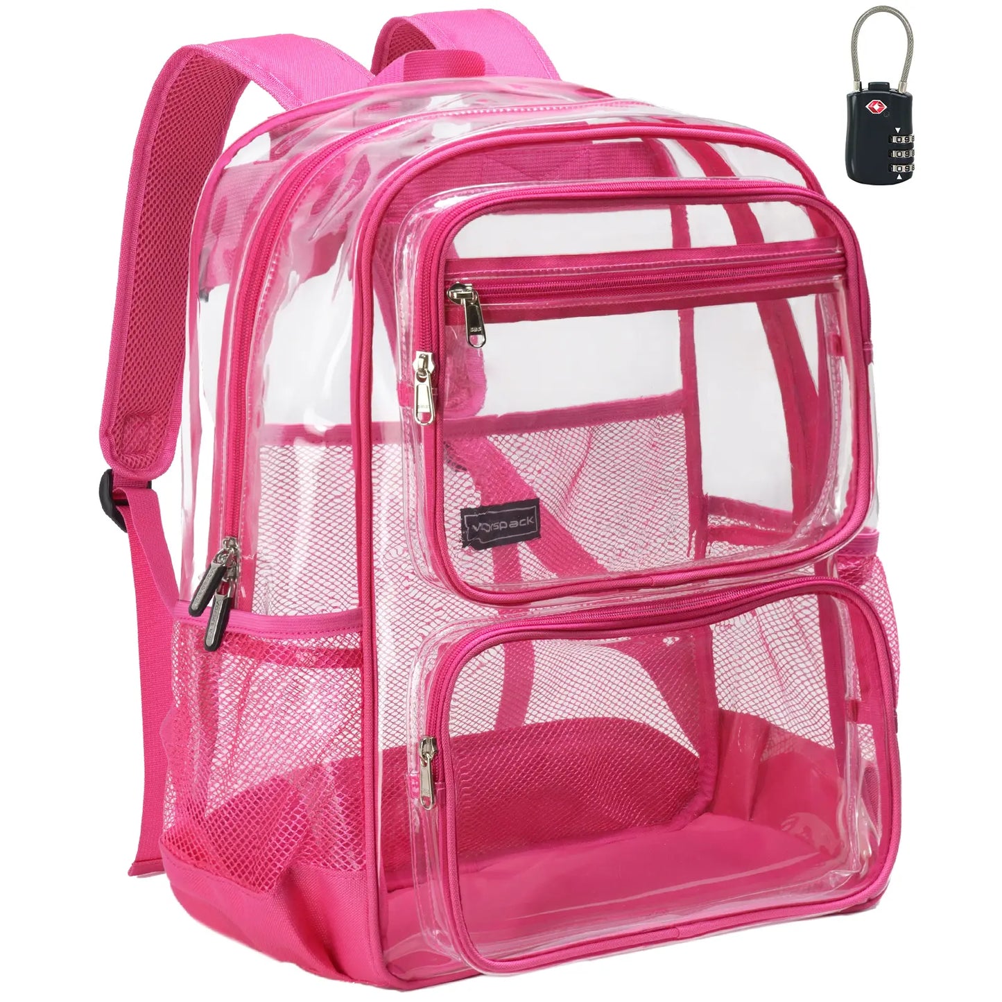 Vorspack Clear Backpack with TSA Lock, Large Clear Bookbag, Black | Heavy Duty See through Backpacks, with Laptop Pocket, 2-Way Zipper, Transparent Clear Bag for School, Work, Travel, Security