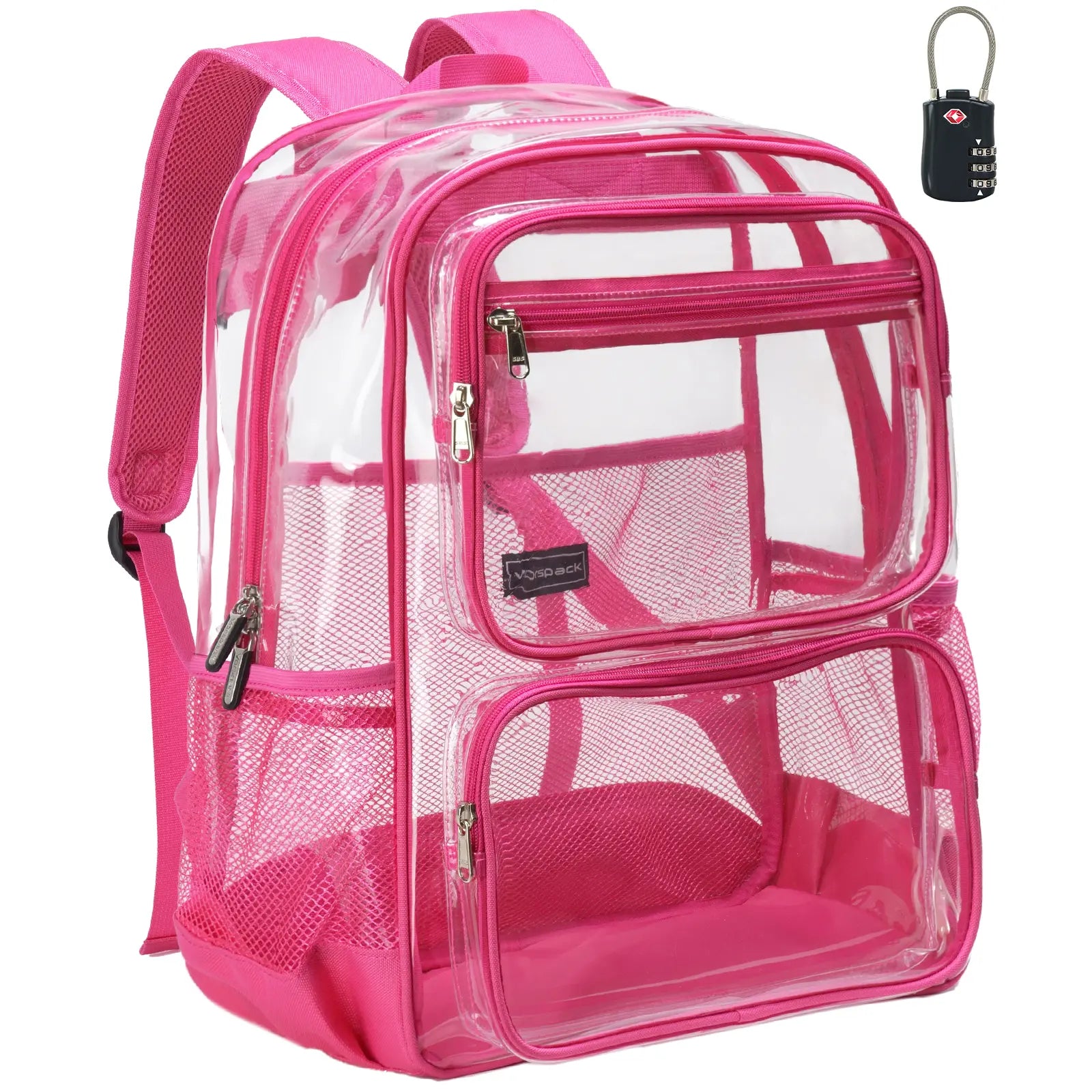 Vorspack Clear Backpack with TSA Lock, Large Clear Bookbag, Black | Heavy Duty See through Backpacks, with Laptop Pocket, 2-Way Zipper, Transparent Clear Bag for School, Work, Travel, Security