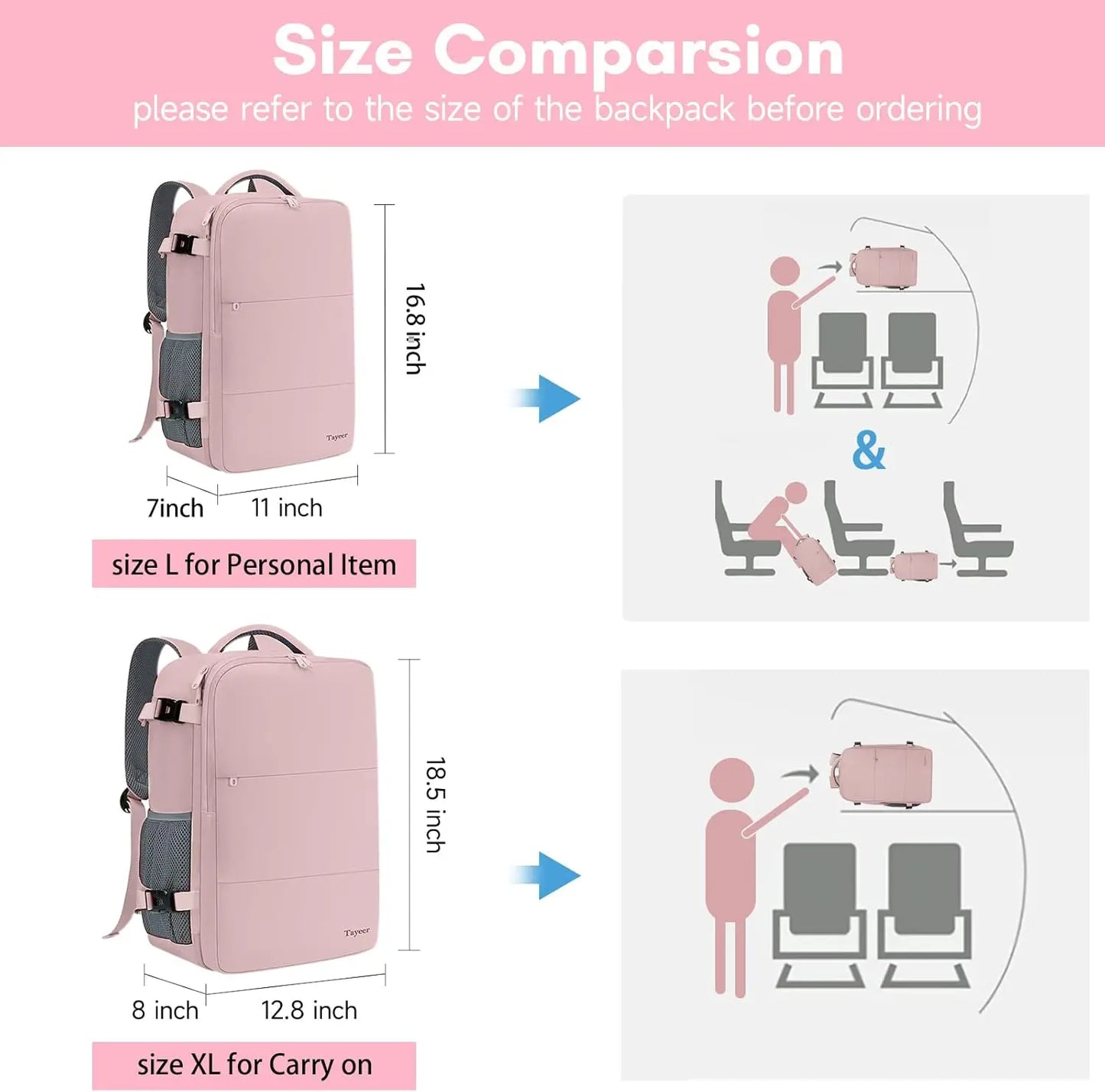 Taygeer Travel Backpack for Women, Carry on Backpack with USB Charging Port & Shoe Pouch, TSA 15.6Inch Laptop Mochila Flight Approved, Nurse Bag Casual Daypack for Weekender Business Hiking, Pink