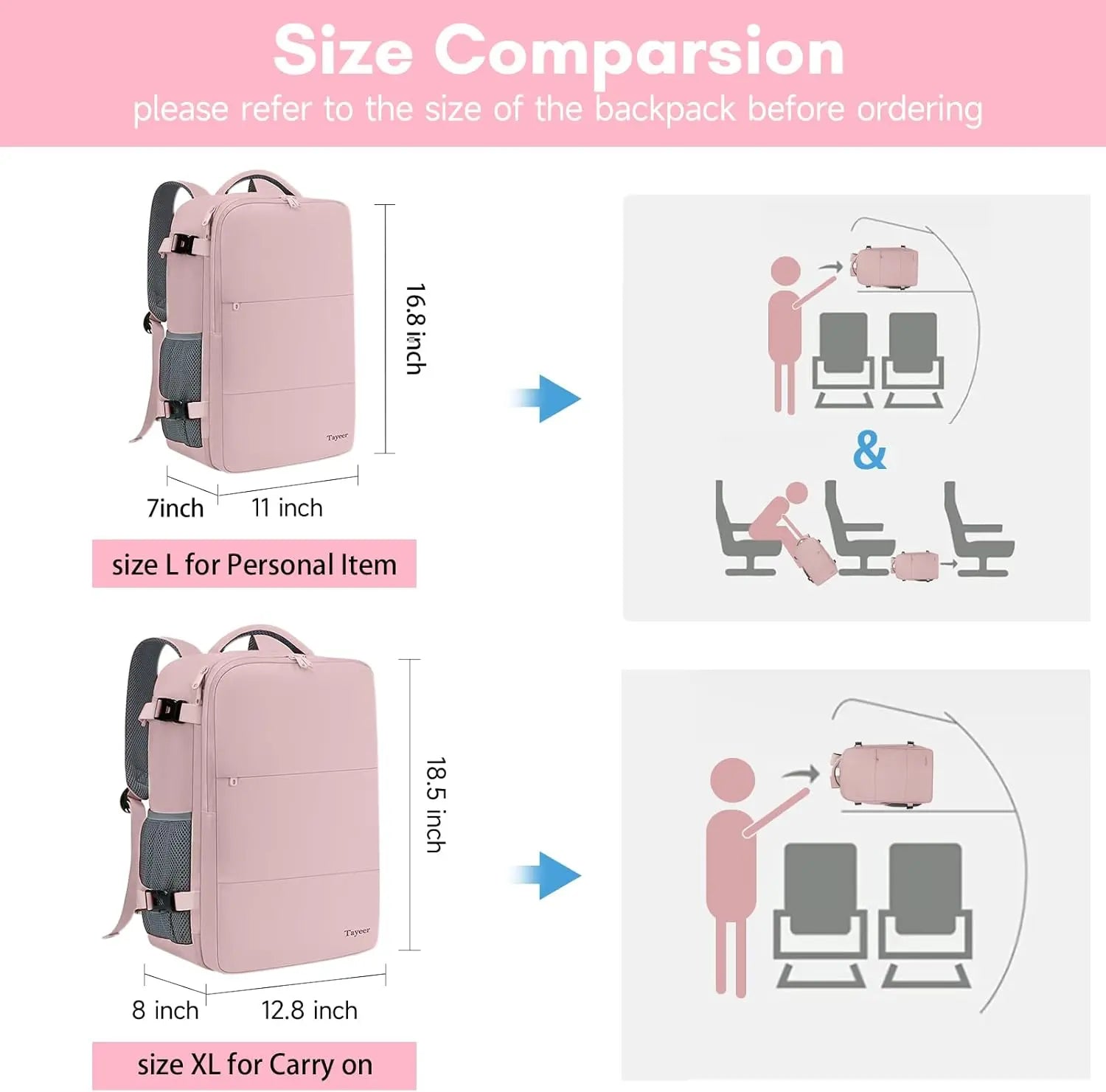 Taygeer Travel Backpack for Women, Carry on Backpack with USB Charging Port & Shoe Pouch, TSA 15.6Inch Laptop Mochila Flight Approved, Nurse Bag Casual Daypack for Weekender Business Hiking, Pink