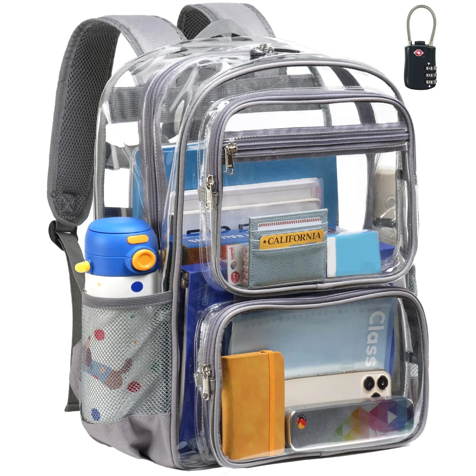 Vorspack Clear Backpack with TSA Lock, Large Clear Bookbag, Black | Heavy Duty See through Backpacks, with Laptop Pocket, 2-Way Zipper, Transparent Clear Bag for School, Work, Travel, Security