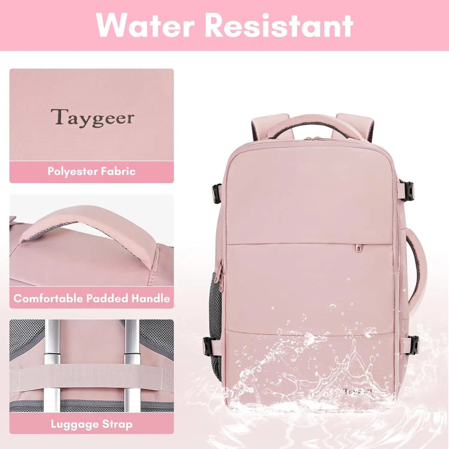 Taygeer Travel Backpack for Women, Carry on Backpack with USB Charging Port & Shoe Pouch, TSA 15.6Inch Laptop Mochila Flight Approved, Nurse Bag Casual Daypack for Weekender Business Hiking, Pink